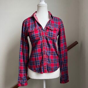 Abercrombie & Fitch Vintage Y2K Plaid Flannel Shirt Womens Small Preppy Fitted